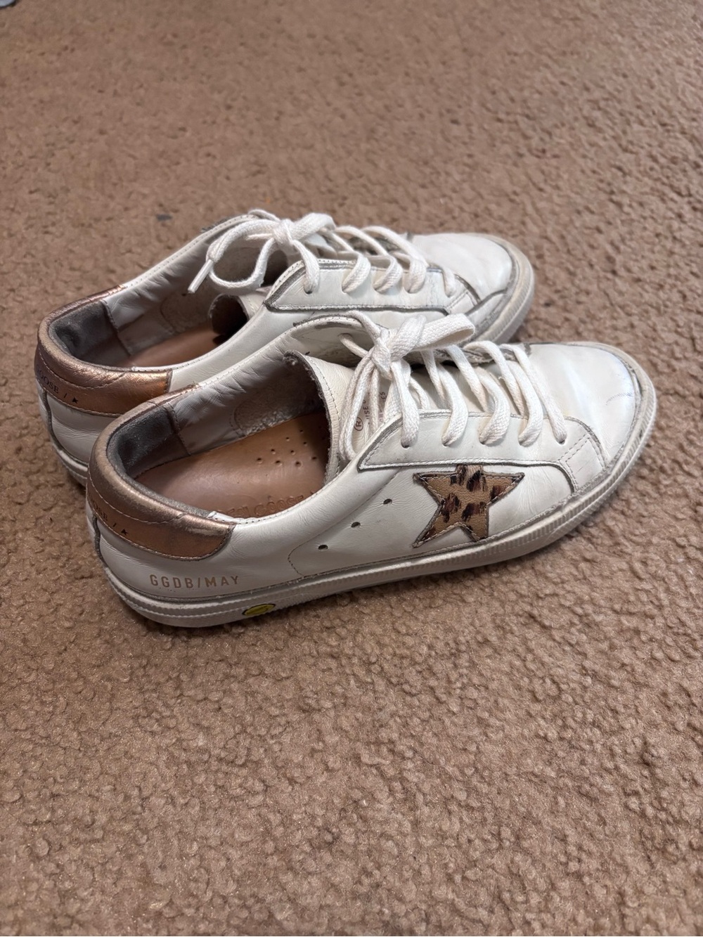 Golden Goose White Sneakers with Bronze Heel and Leopard Star EU 34 US 4-4.5